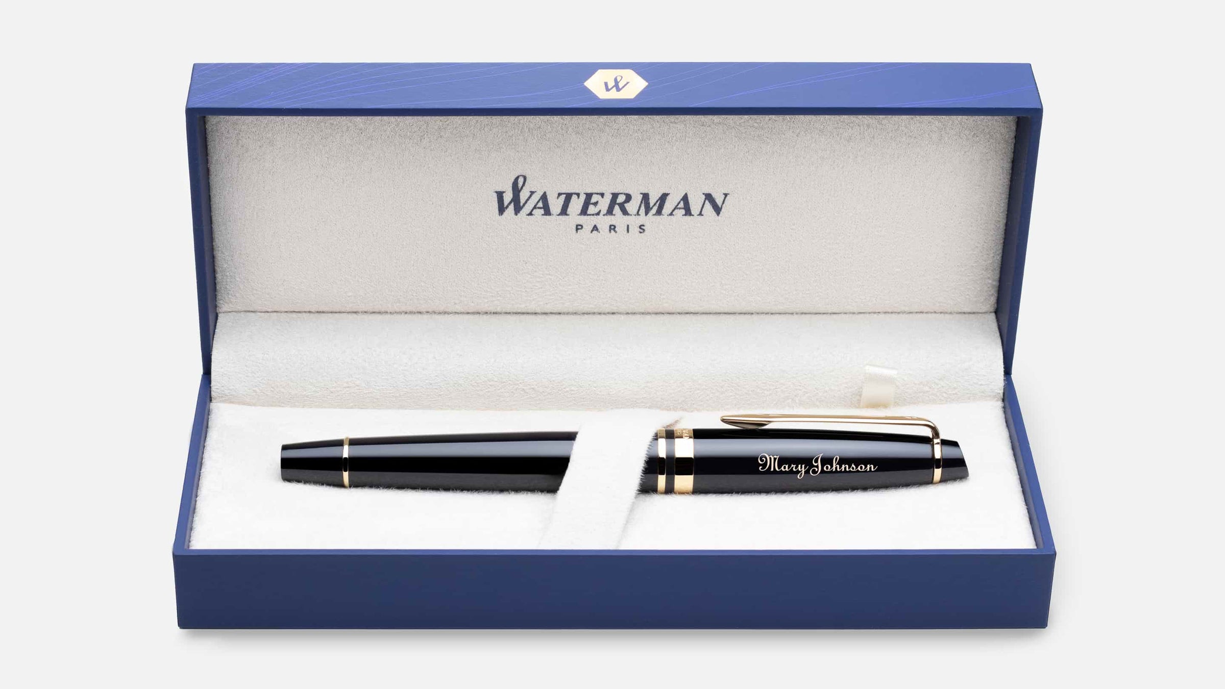 Engraved Waterman Expert Ballpoint Pen packaged in a premium gift box