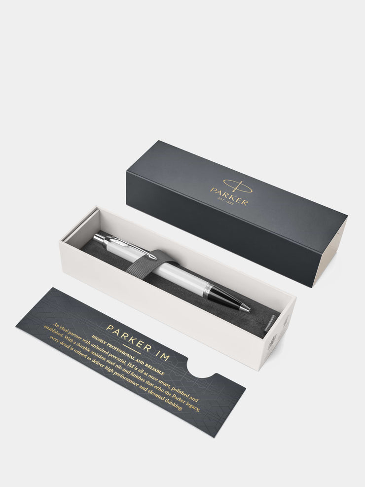 Parker IM White Chrome Trim Ballpoint Pen with Parker Gift Box