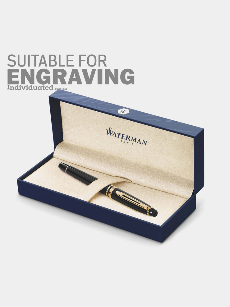 Waterman expert black Gold trim rollerball pen in a premium gift box